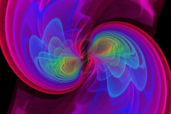 Numerische Simulationen visualisieren, wie zwei Schwarze Löcher verschmelzen - unter Abstrahlung von Gravitationswellen.