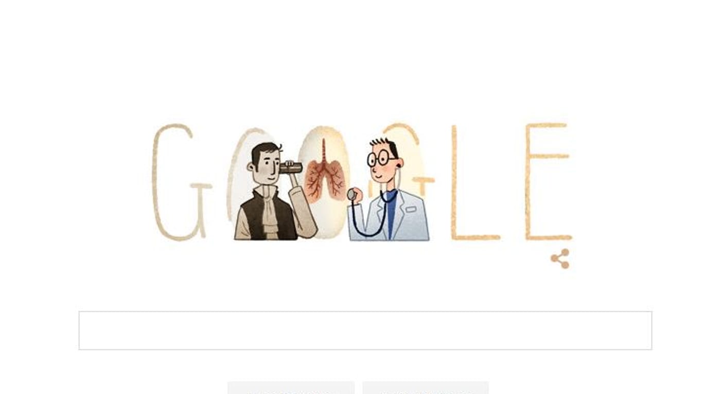 Am 17.02.2016 erinnert Suchmaschinen-Riese Google mit einem Doodle an den 235. Geburtstag von René Laënnec, dem Erfinder des Stethoskops.
