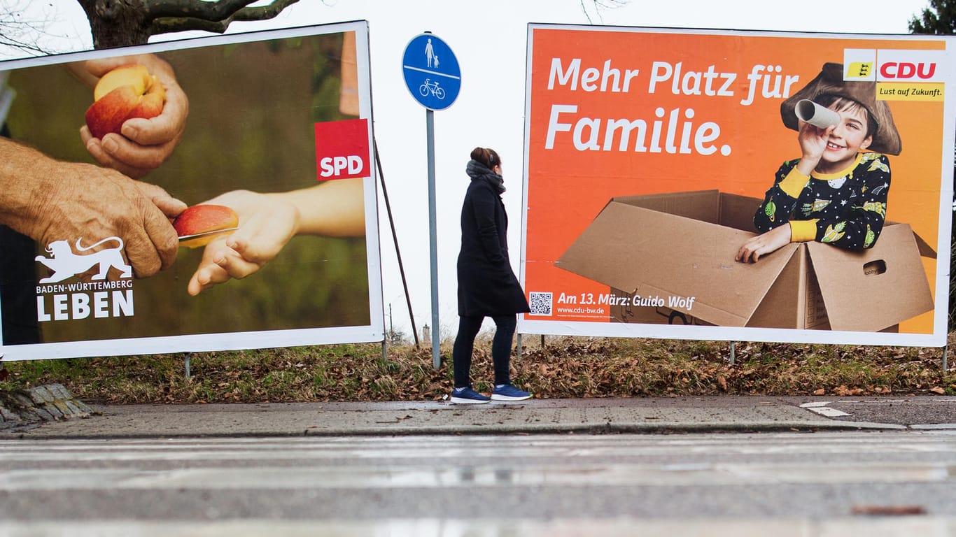 Wahlplakate in Baden-Württemberg: Sowohl die CDU als auch die SPD könnten sich eine derbe Schlappe einfangen.
