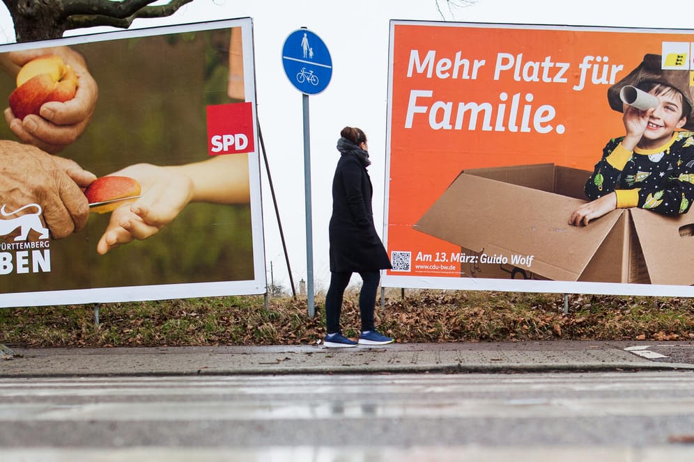 Wahlplakate in Baden-Württemberg: Sowohl die CDU als auch die SPD könnten sich eine derbe Schlappe einfangen.