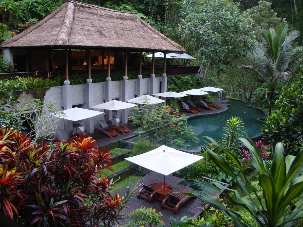 Das "Maya Ubud Resort & Spa" in Ubud/Bali liegt mitten in der Wildnis. Hier genießt man die himmlische Ruhe des Waldes zwischen Infinitypool und Tennisplatz.