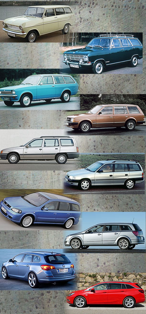 Zehn Generationen kompakte Opel-Kombis: Vom Kadett Caravan A bis zum Astra Sports Tourer K.