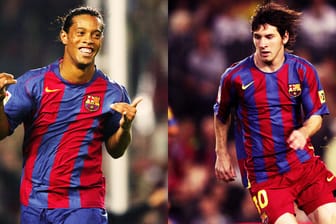 Blanke Brust bei Ronaldinho und Lionel Messi: Bis 2006 spielte Barca ohne prominente Werbung auf dem Trikot.