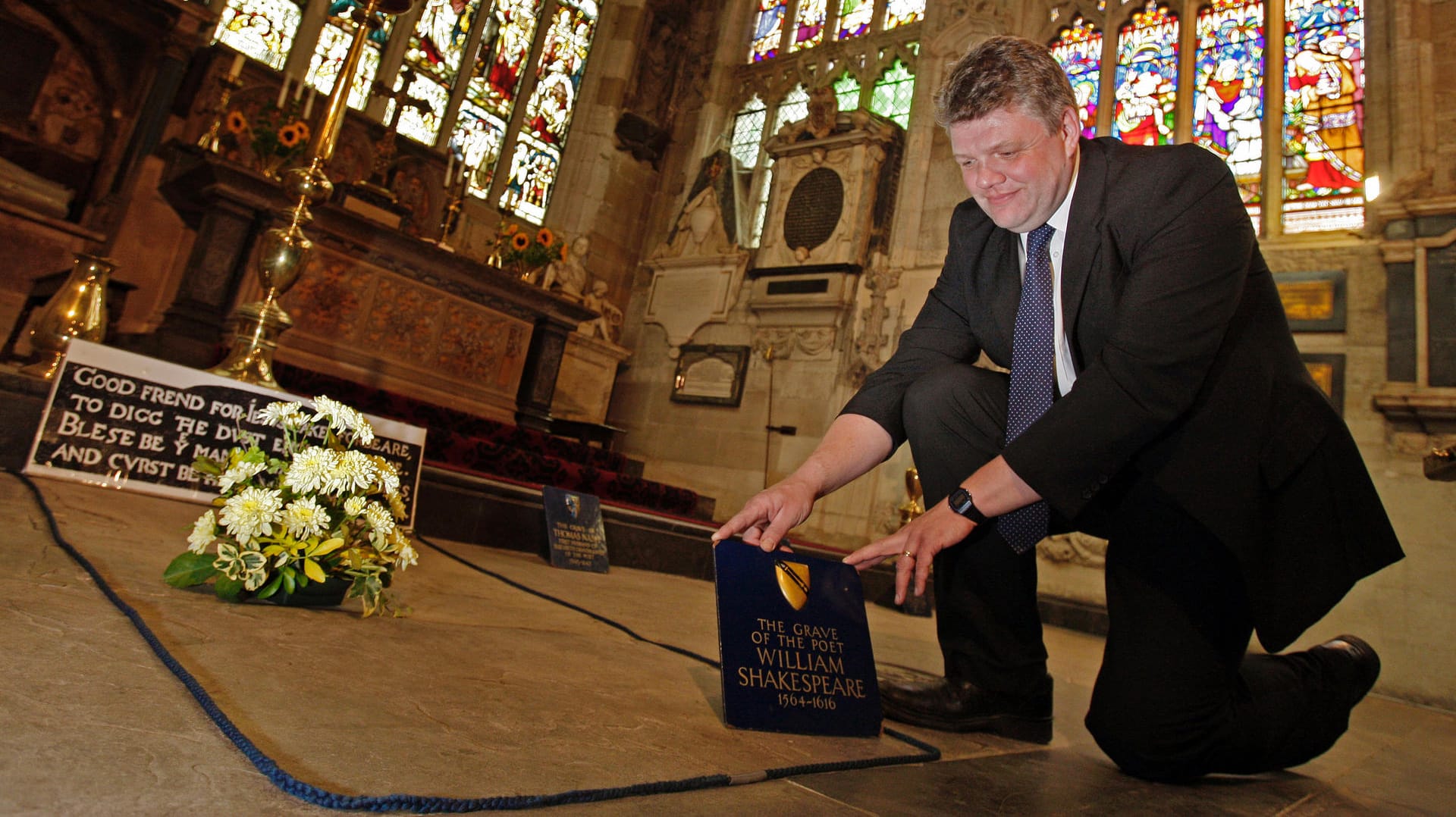 Das Grab von William Shakespeare in der Holy Trinity Church in Stratford-upon-Avon in England.