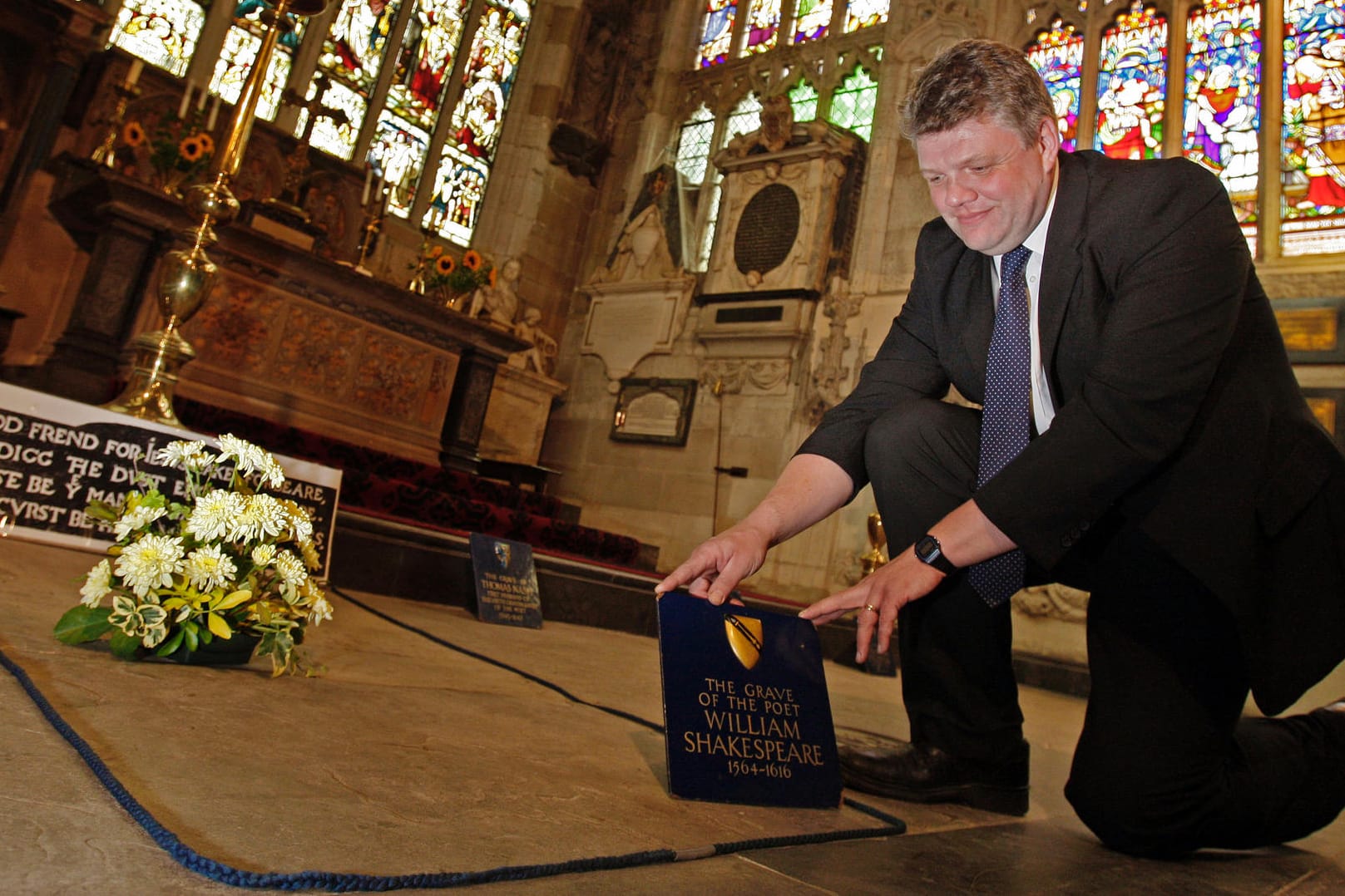 Das Grab von William Shakespeare in der Holy Trinity Church in Stratford-upon-Avon in England.