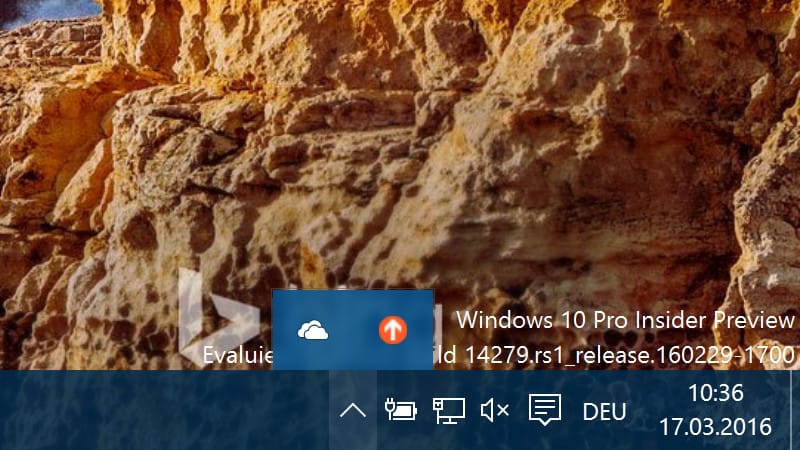 Nicht benötigte Symbole werden in Windows 10 in einer "Schublade" verstaut.