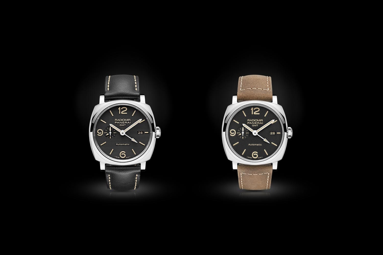 Die legendären Taucheruhren von Panerai werden gern mit verschiedenen Armbändern kombiniert. Die neuen Modelle Radomir 1940 zeigen wie unterschiedlich die Uhr wirkt: mal elegant in Schwarz, mal lässig in Braun.