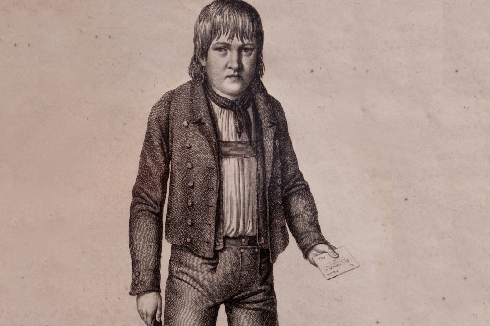 Eine Radierung von Findelkind Kaspar Hauser aus dem Markgrafen-Museum in Mittelfranken.