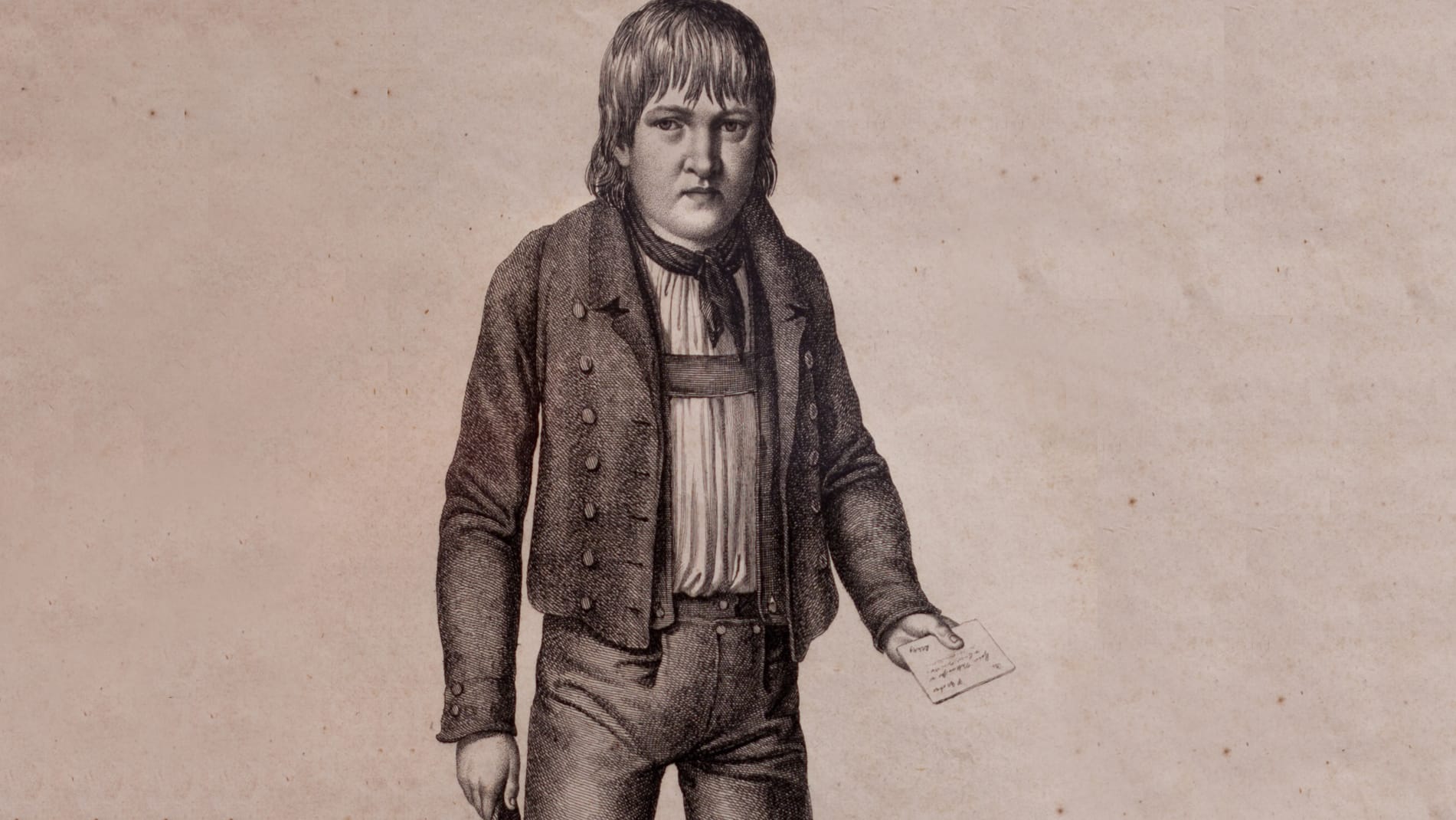 Eine Radierung von Findelkind Kaspar Hauser aus dem Markgrafen-Museum in Mittelfranken.