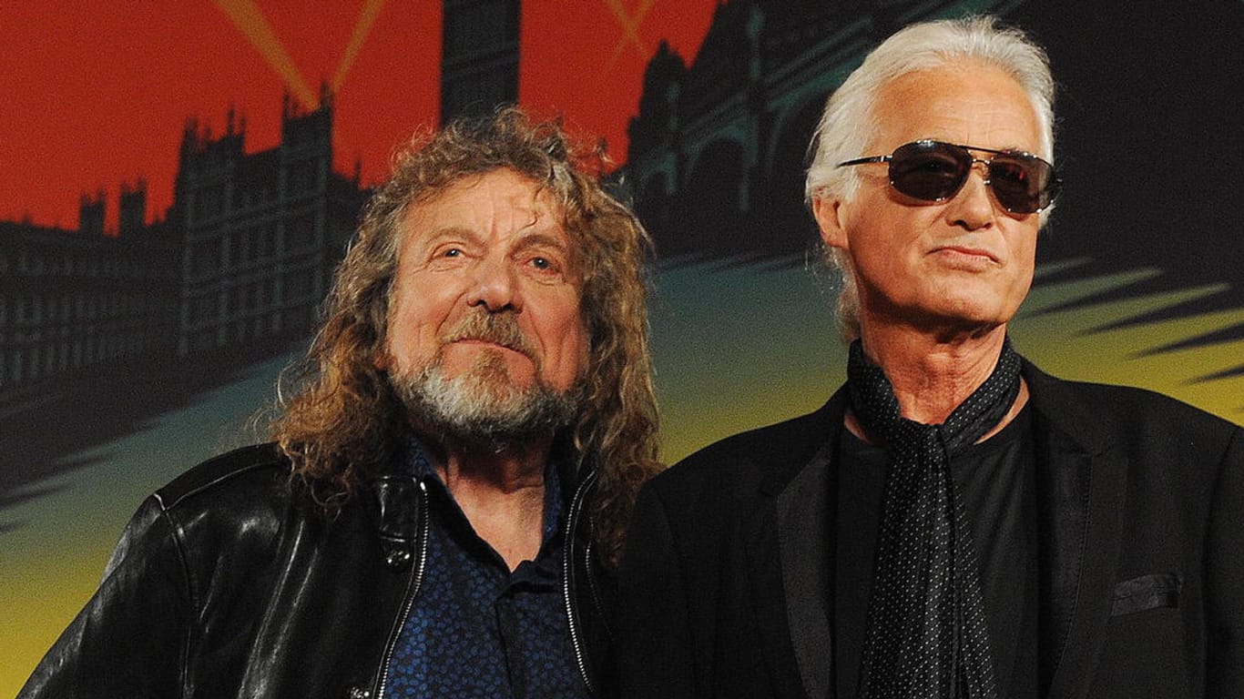 Led-Zeppelin-Frontmann Robert Plant (li.) und der Gitarrist der Band, Jimmy Page.