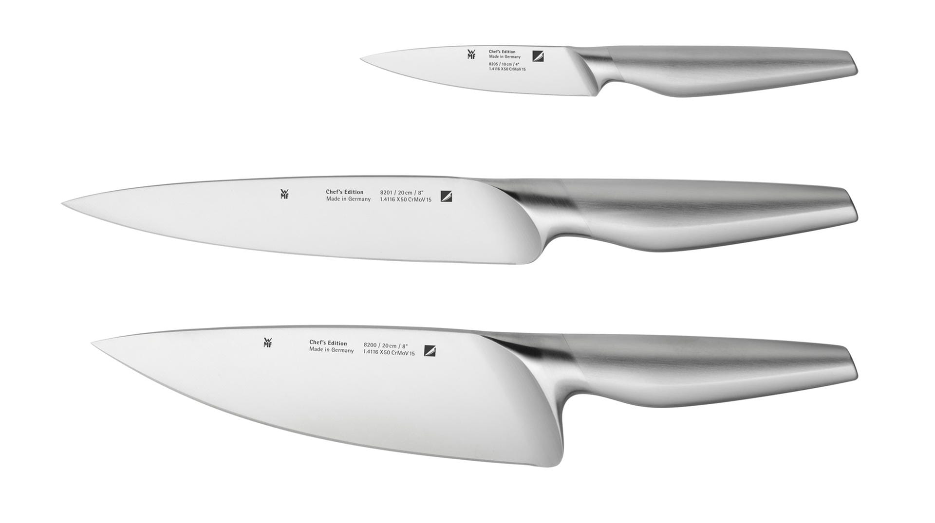 Schick, scharf und geeignet für Wurstjungs sind das handliche Spick- und Allzweckmesser, das Fleischmesser und das Kochmesser aus der "Chef´s Edition" (Set ca. 230 €) von WMF.