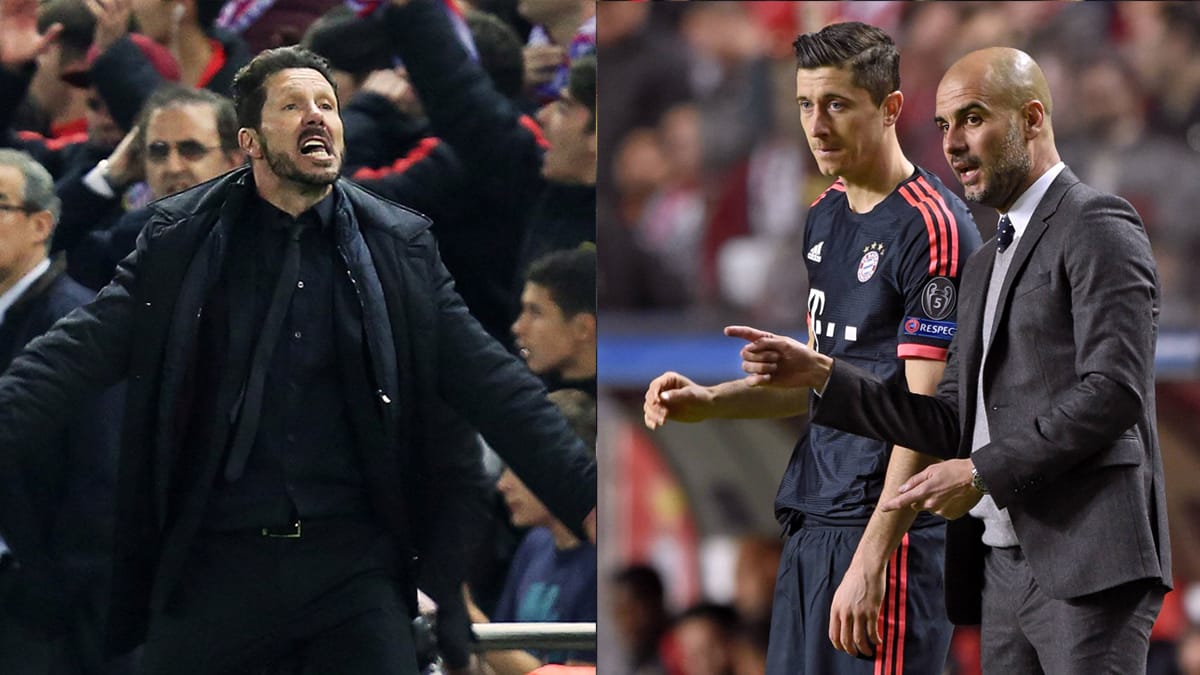 Diego Simeone (li.) und Atletico Madrid empfangen den FC Bayern München. Diego Simeone (li.) und Atletico Madrid empfangen den FC Bayern München.