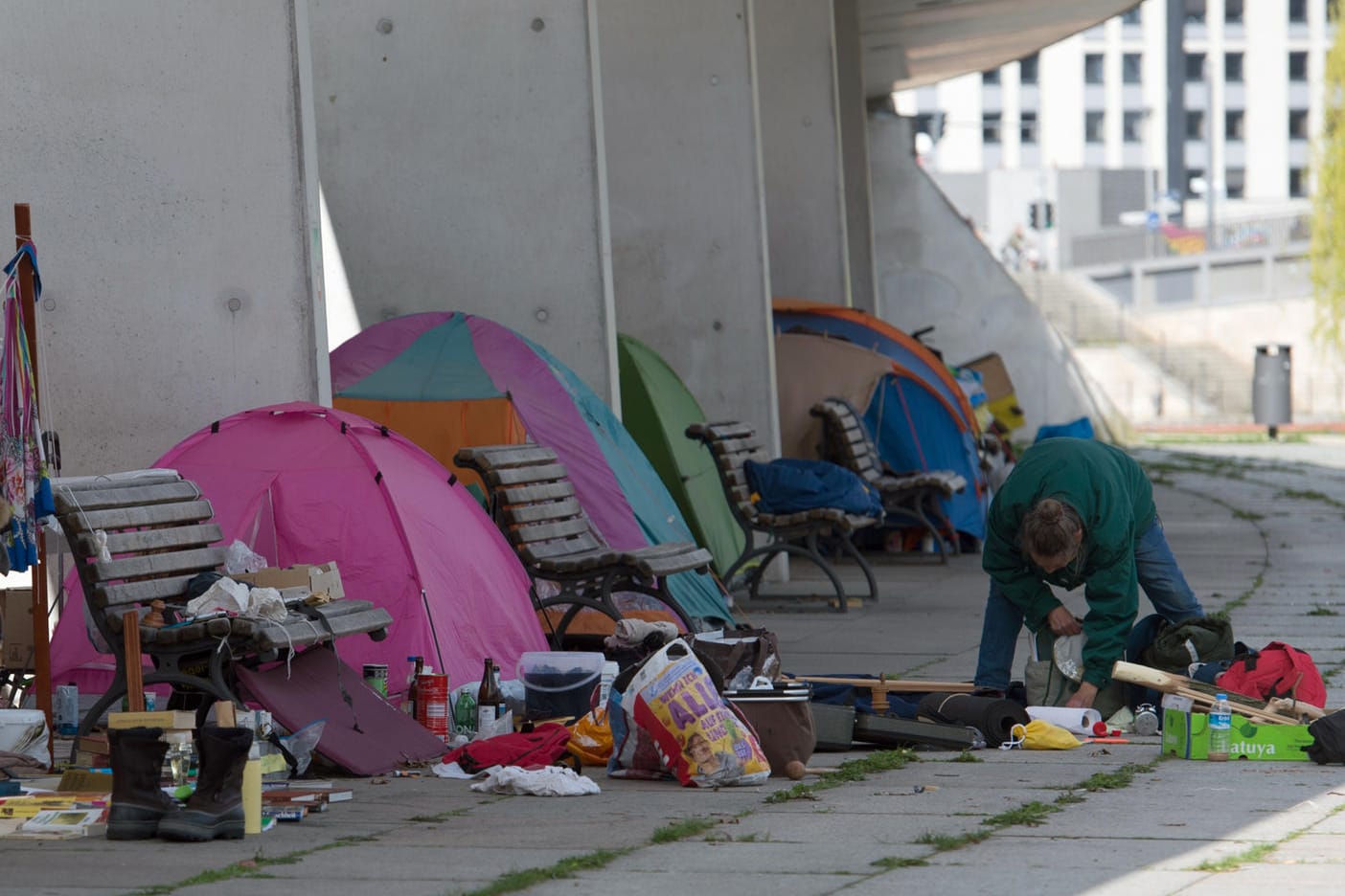 Auch im Berliner Regierungsviertel haben Obdachlose ihr Lager aufgeschlagen.