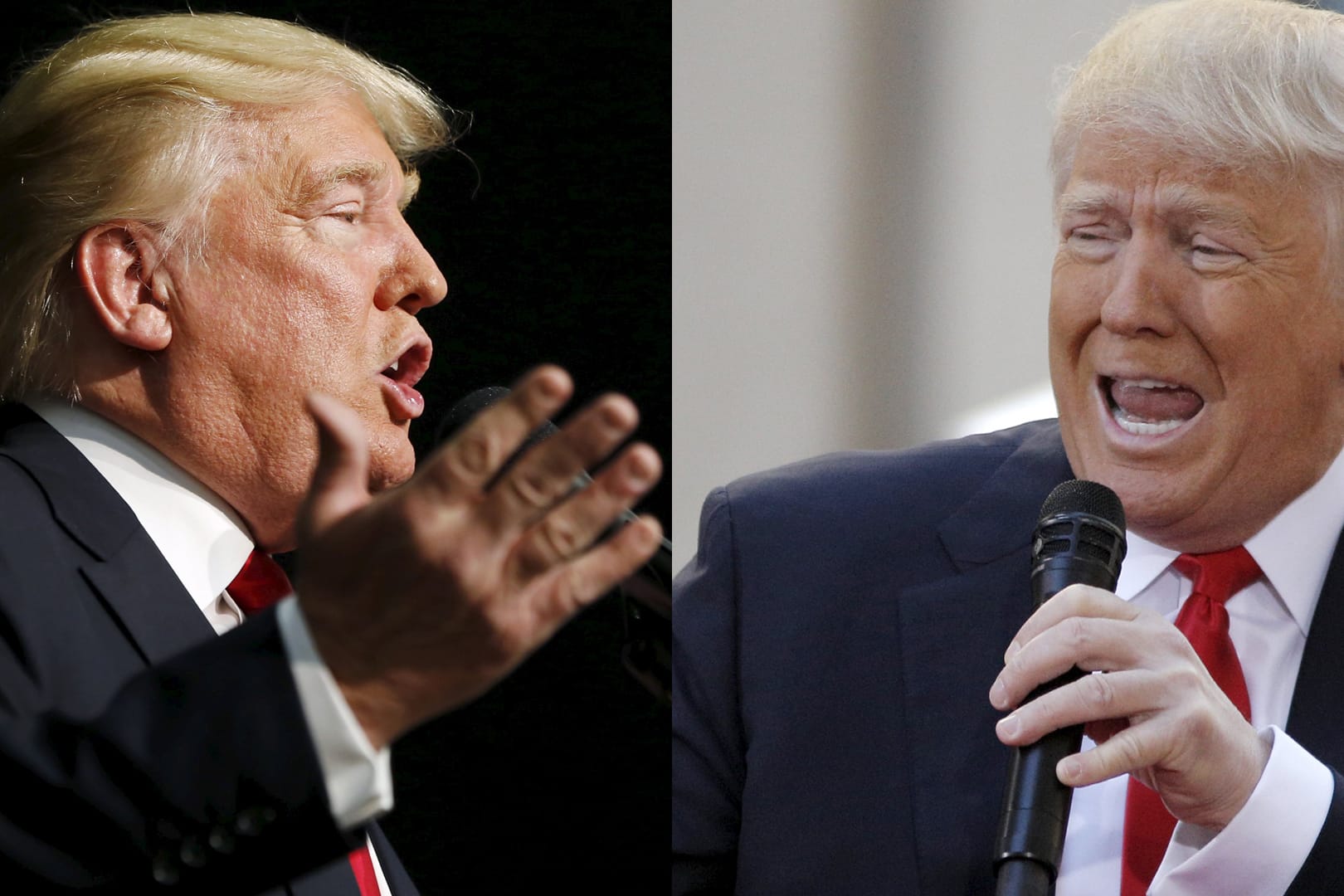 Donald Trump am 20. (links) und 21. April 2016. Die Veränderung ist deutlich.