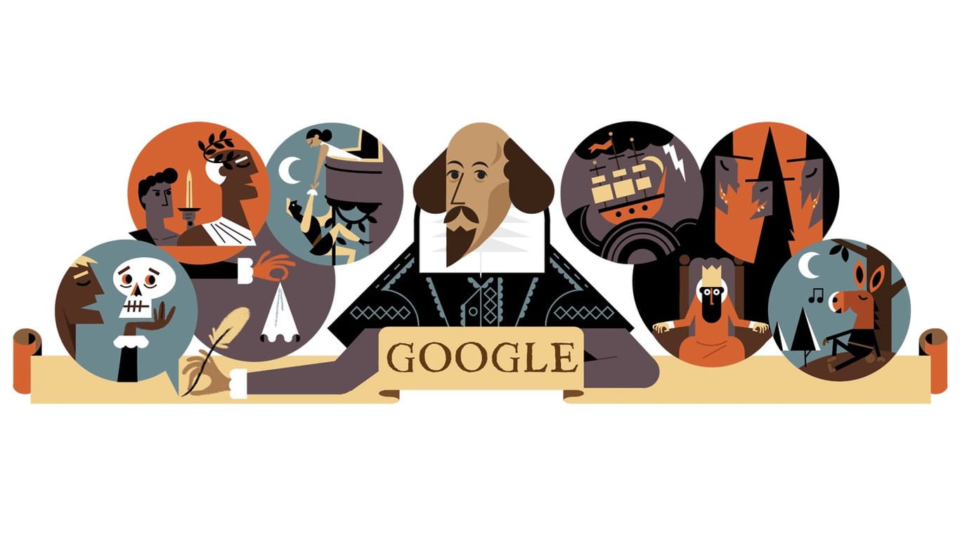 Zum 400. Todestag von William Shakespeare gedenkt Google dem Schriftsteller mit einem Doodle.
