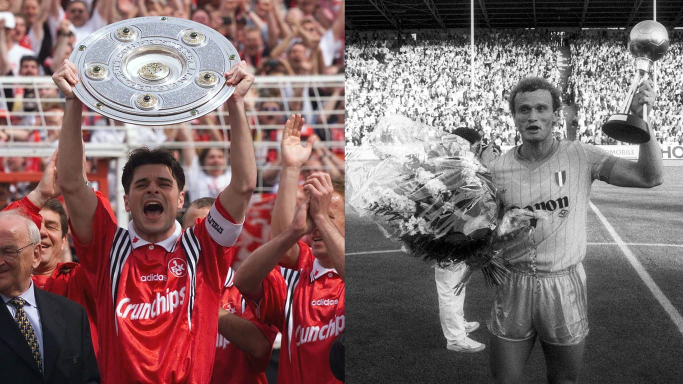 1998 wurde Kaiserslautern sensationell Meister (hier Ciriaco Sforza), 1985 schaffte es Hellas Verona mit Hans-Peter-Briegel.