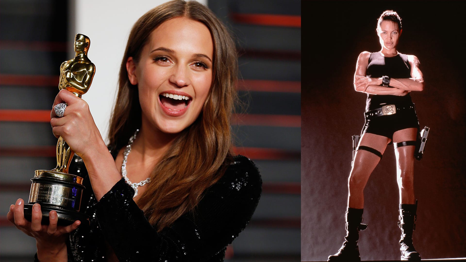 Lara Crofts: Alicia Vikander (mit Oscar) und ihre Vorgängerin Angelina Jolie.