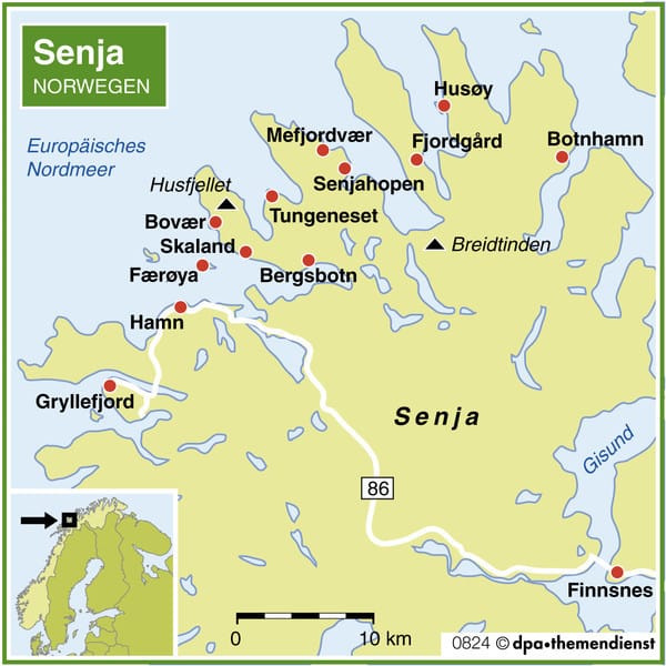 Senja liegt im hohen Norden Skandinaviens. Auf der Insel können Urlauber die verschiedenen Landschaften Norwegens erkunden - das ganze Land im Miniaturformat.