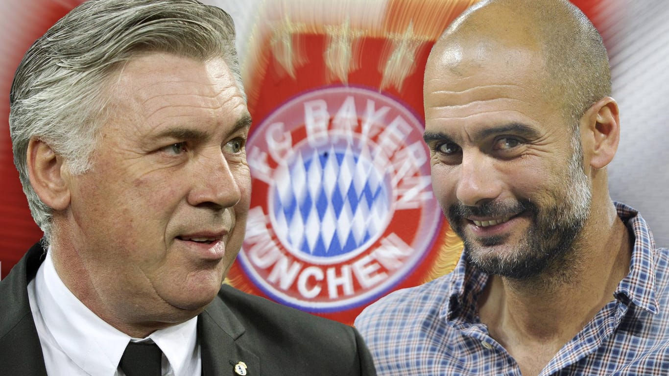 Für Trainer Pep Guardiola (re.) ist bald Schluss beim FC Bayern. Carlo Ancelotti wird ihn beerben.