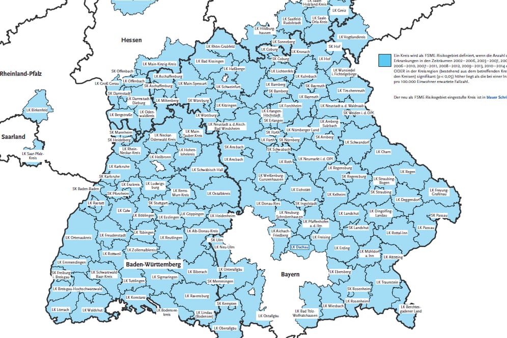 Die neue Zeckenkarte des RKI zeigt die deutschen Risikogebiete für FSME. Mit Klick auf das Bild gelangen Sie zum PDF-Download der Karte.