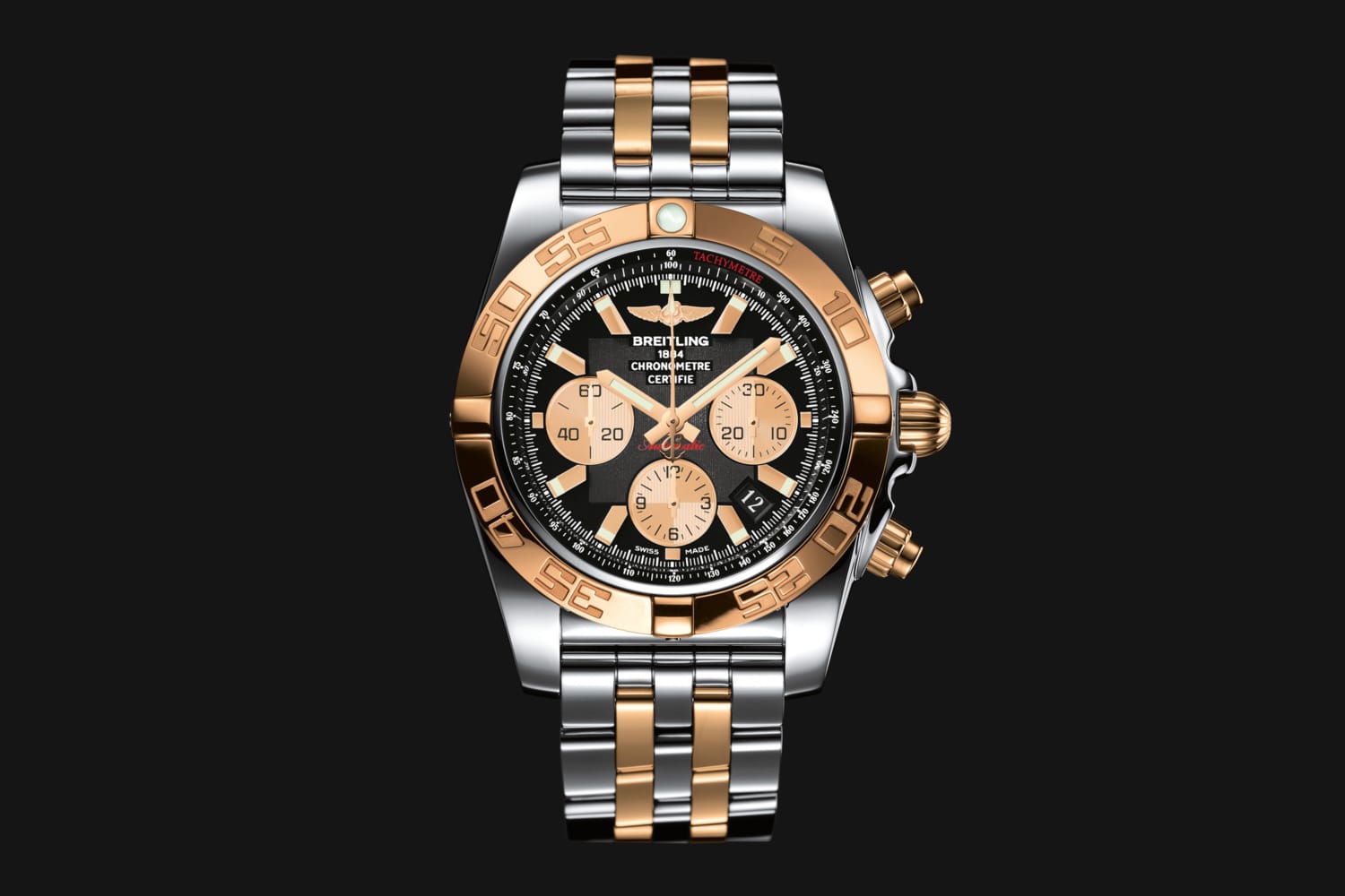 Die Chronometer Prüfung COSC durchläuft jedes Modell von Breitling, so auch das Modell Chronomat 44 in angesagter Two Tone Optik in Stahl und Gold (um 12470 Euro). Ein Siegel wird mit der Uhr geliefert.