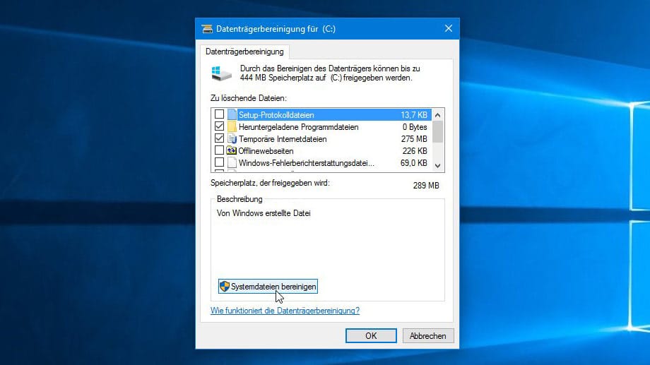 Systemdateien bereinigen in Windows 10.