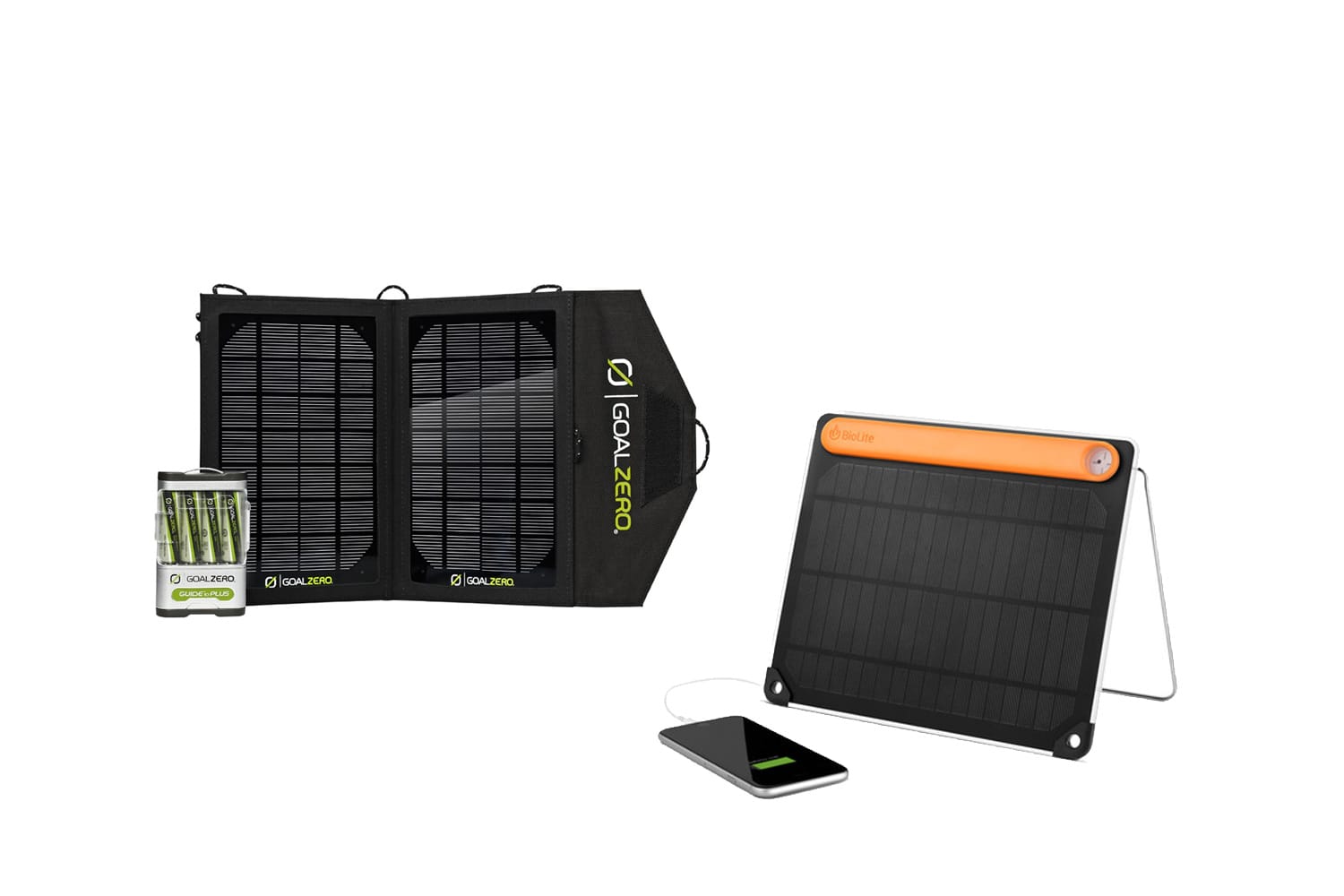 Goal Zero Guide 10 Plus Adventure Kit Solarmodul (um 120 Euro) und das ultraleichte Solarpannel 5+ von Biolite (um 90 Euro) speichern über die Sonne geladene Energie.