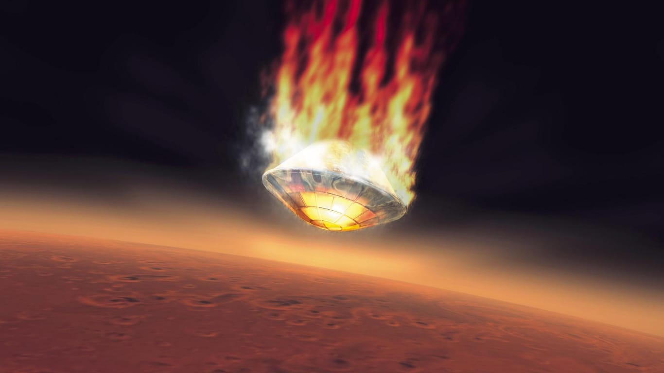 Die "Beagle 2" beim Eintritt in die Atmosphäre des Mars. Mit dem EmDrive könnten künftige Missionen deutlich schneller und weiter fliegen.