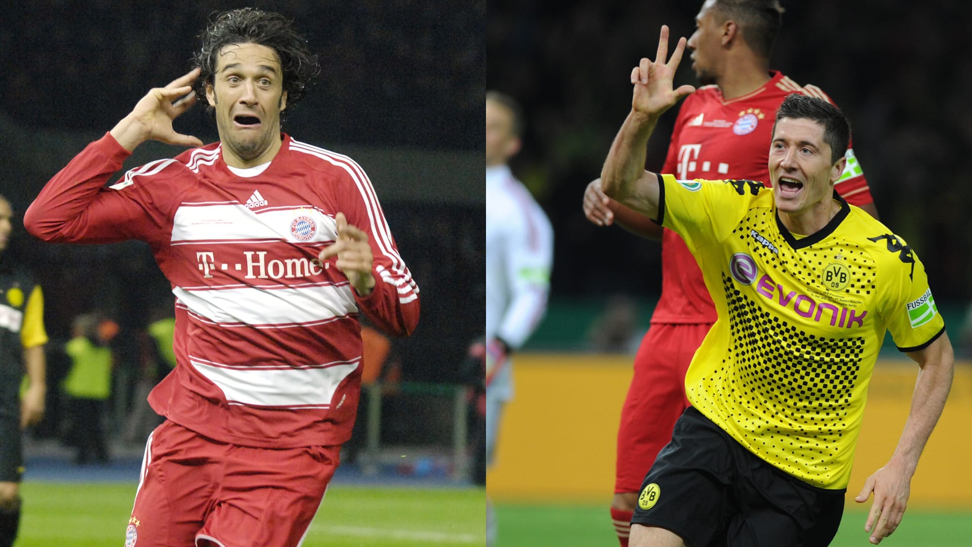 In den vergangenen Jahren lieferten sich der FC Bayern (Luca Toni, l.) und der BVB (Robert Lewandowski, r.) mehrere packende Finalduelle.