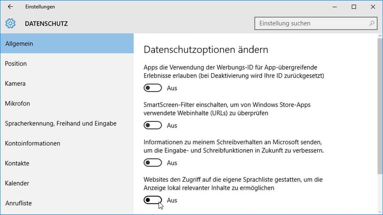 Schreibverhalten und Sprachliste