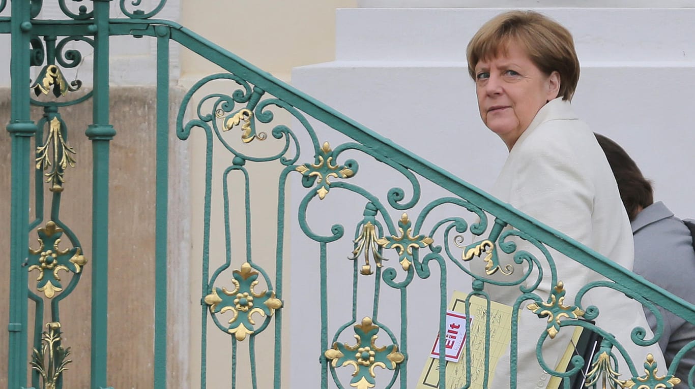 Angela Merkel bei der Kabinettsklausur auf Schloss Meseberg.