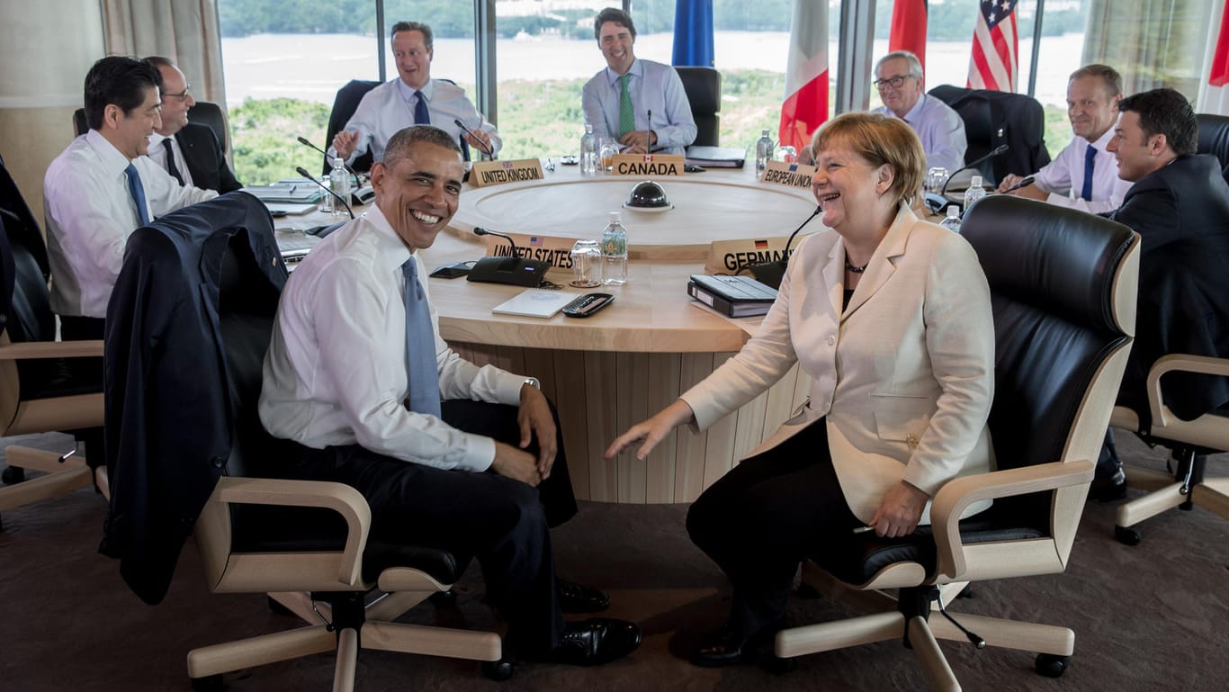 Gute Stimmung zu Beginn der fünften Arbeitssitzung der G7-Vertreter.