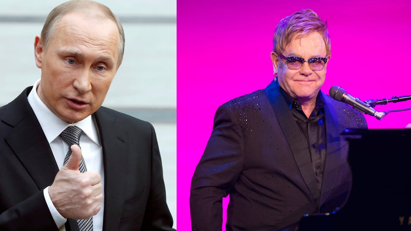 Elton John (r.) will mit Russlands Präsidenten Wladimir Putin über Schwulenrechte sprechen.