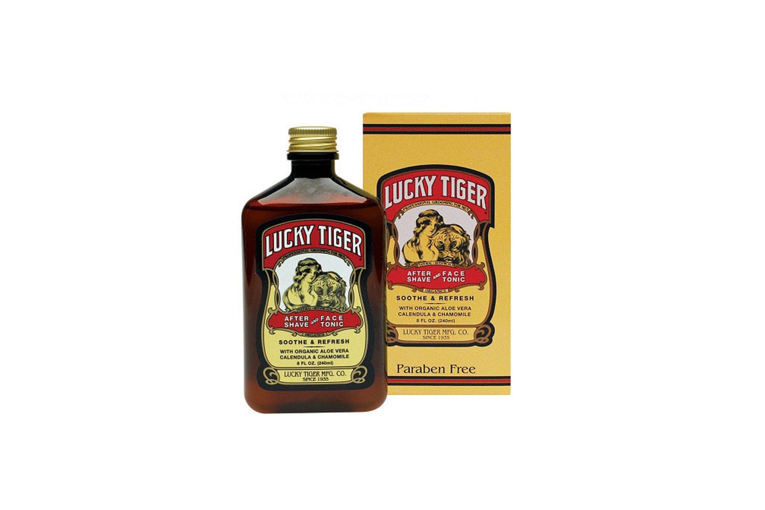 Ein besonders duftendes und dabei mildes Wässerchen für glückliche Königstiger: Lucky Tiger Premium After Shave (240 ml um 39 Euro über Heldenlounge). Aloe, Kamille und Borretschöl wirken besänftigend.