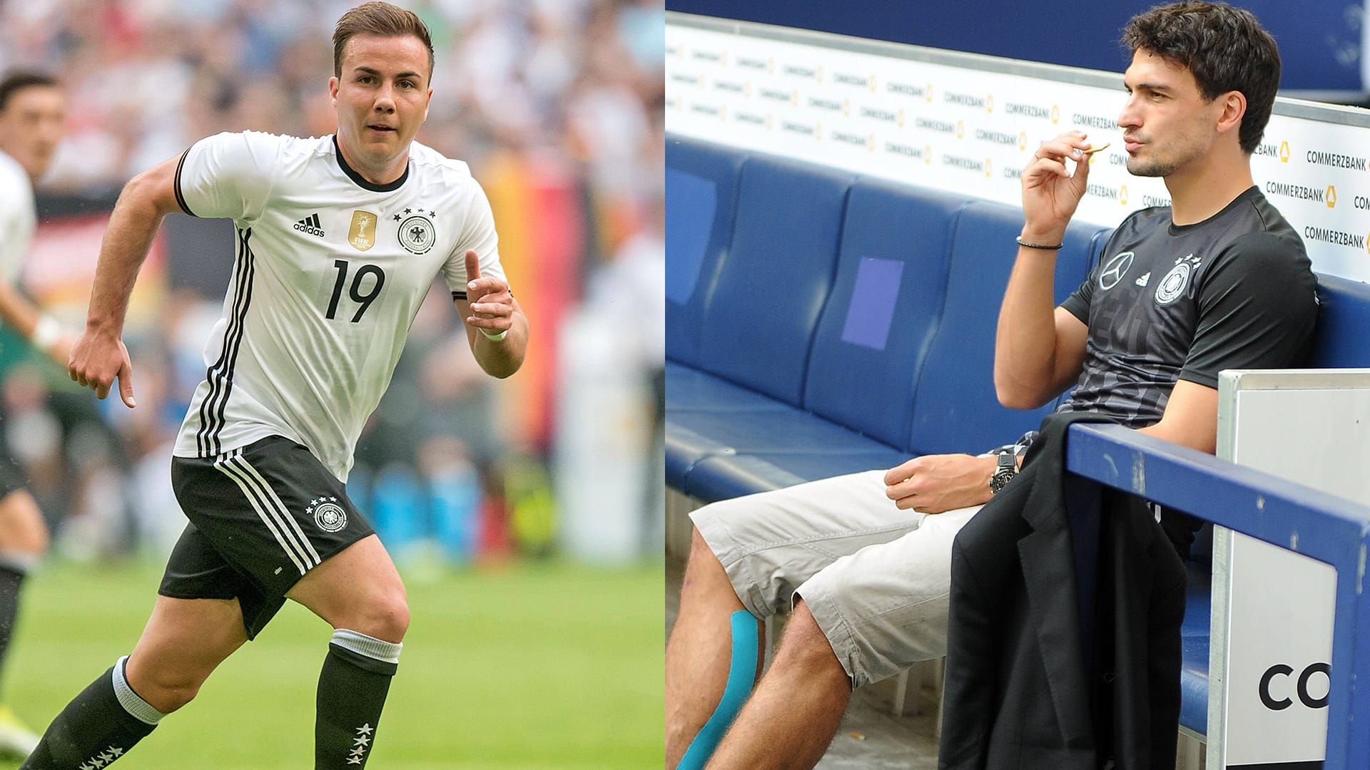 Mario Götze (li.) hat sich festgespielt, Mats Hummels sitzt dagegen mehr.