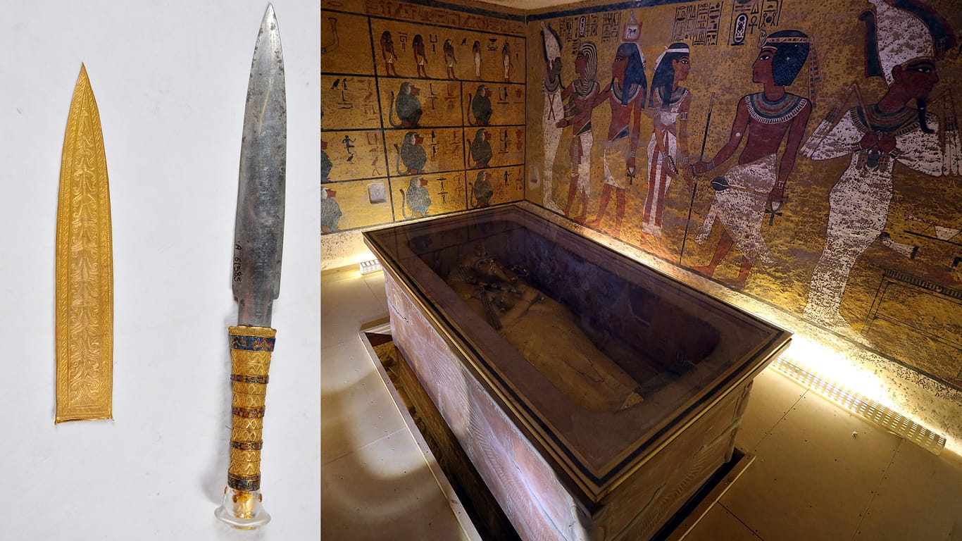 Tutanchamun reagierte etwa von 1332 bis 1323 vor Christus. Forscher entdeckten sein Grab 1922 - darin enthalten auch ein Dolch, den die Ägypter wahrscheinlich aus Meteoriten-Eisen schmiedeten.