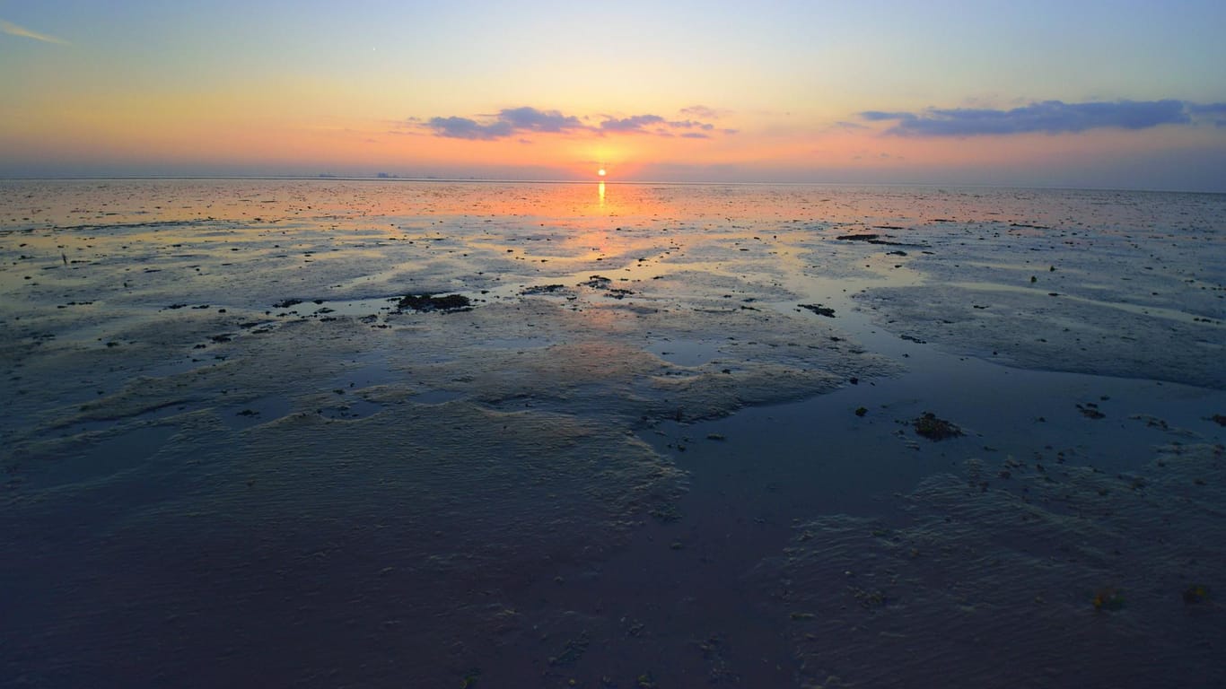 Sonnenuntergang über dem Wattenmeer bei Ebbe (Symbolbild): Die nahende Flut kann schnell gefährlich werden.