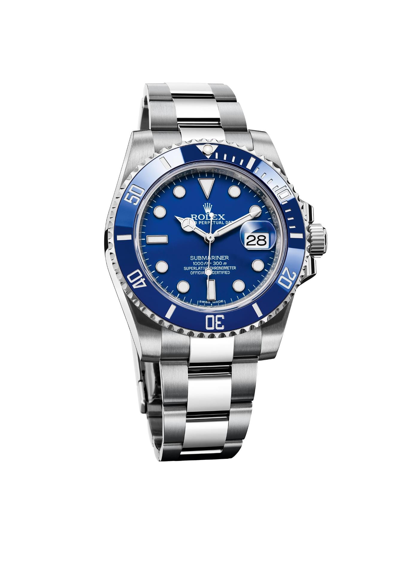 Vor allem auch die Tophersteller wie Rolex bieten schicke Uhren wie diese Submariner Date, die aus Weißgold rund 33.600 Euro kostet. Typisch ist bei diesen Taucheruhren, dass die Drehlünette enenfalls in Blau gehalten ist.