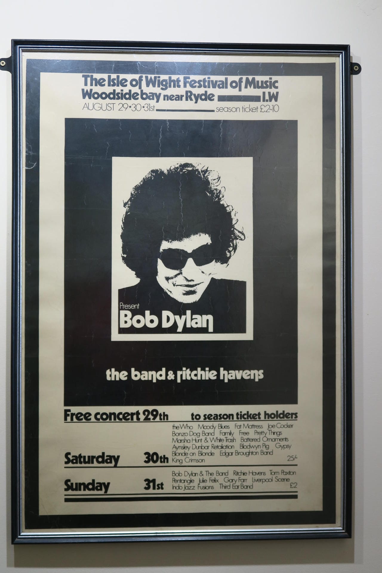 Dies ist ein altes "Isle of Wight"-Festival-Plakat mit Bob Dylan.
