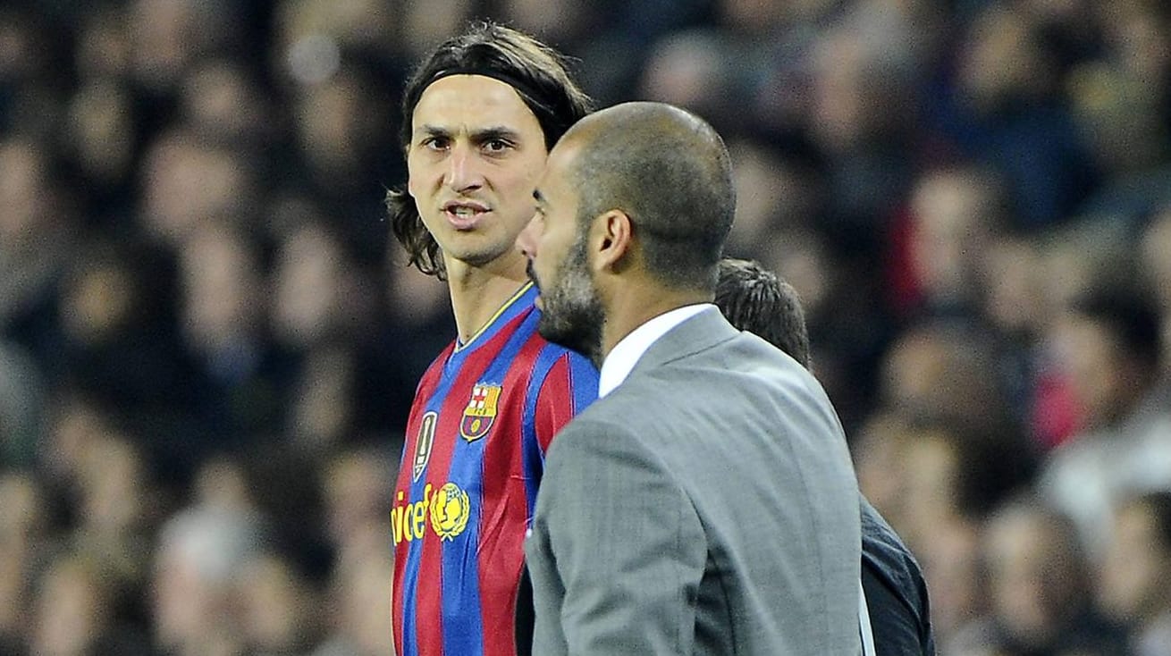 Foto aus gemeinsamen Tagen: 2010 spielte Zlatan Ibrahimovic noch für den FC Barcelona unter Trainer Pep Guardiola. Foto aus gemeinsamen Tagen: 2010 spielte Zlatan Ibrahimovic noch für den FC Barcelona unter Trainer Pep Guardiola.