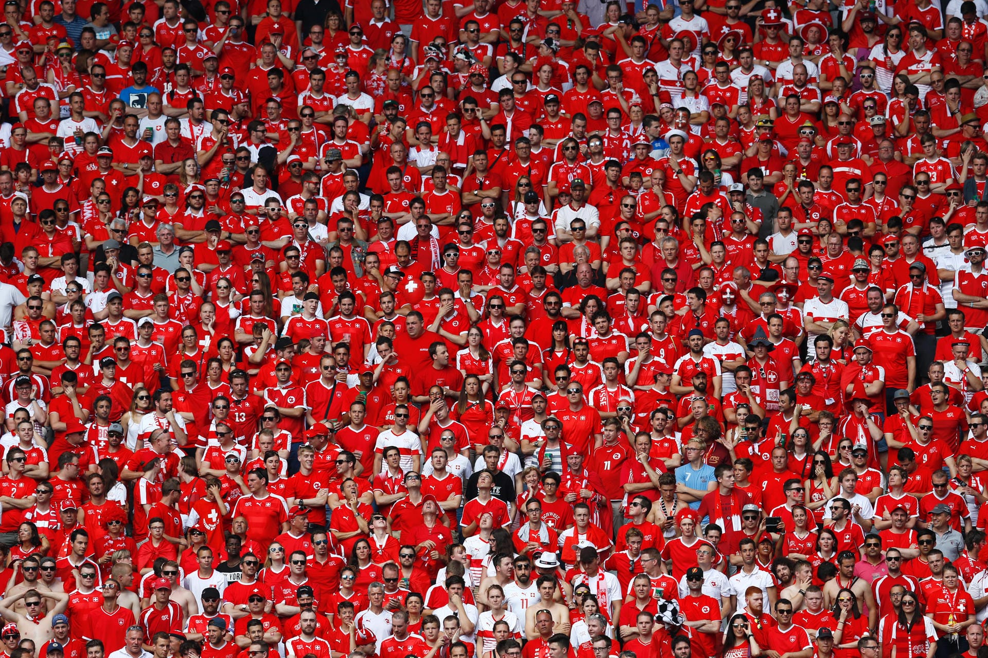 Die Anhänger der Schweiz bilden auf der Tribüne ein rotes Meer.