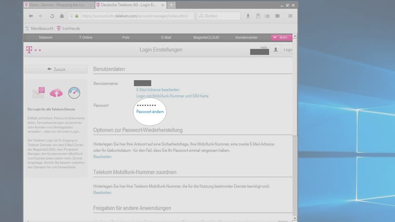 Klicken Sie auf "Passwort ändern".