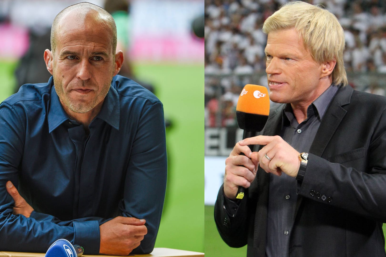 ARD-Experte Mehmet Scholl und ZDF-Fachmann Oliver Kahn bei der Arbeit.