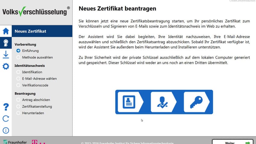 Hier finden Sie Informationen über die Beantragung eines Zertifikats.