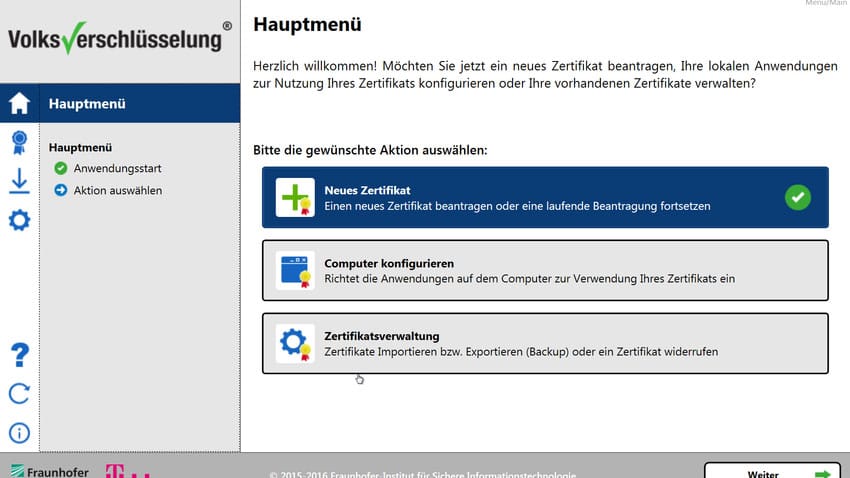 Das ist der Startbildschirm nach der Installation der "Volksverschlüsselungs"-Software.