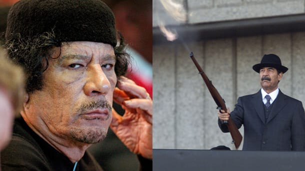 Muammar al-Gaddafi (li.) und Saddam Hussein.