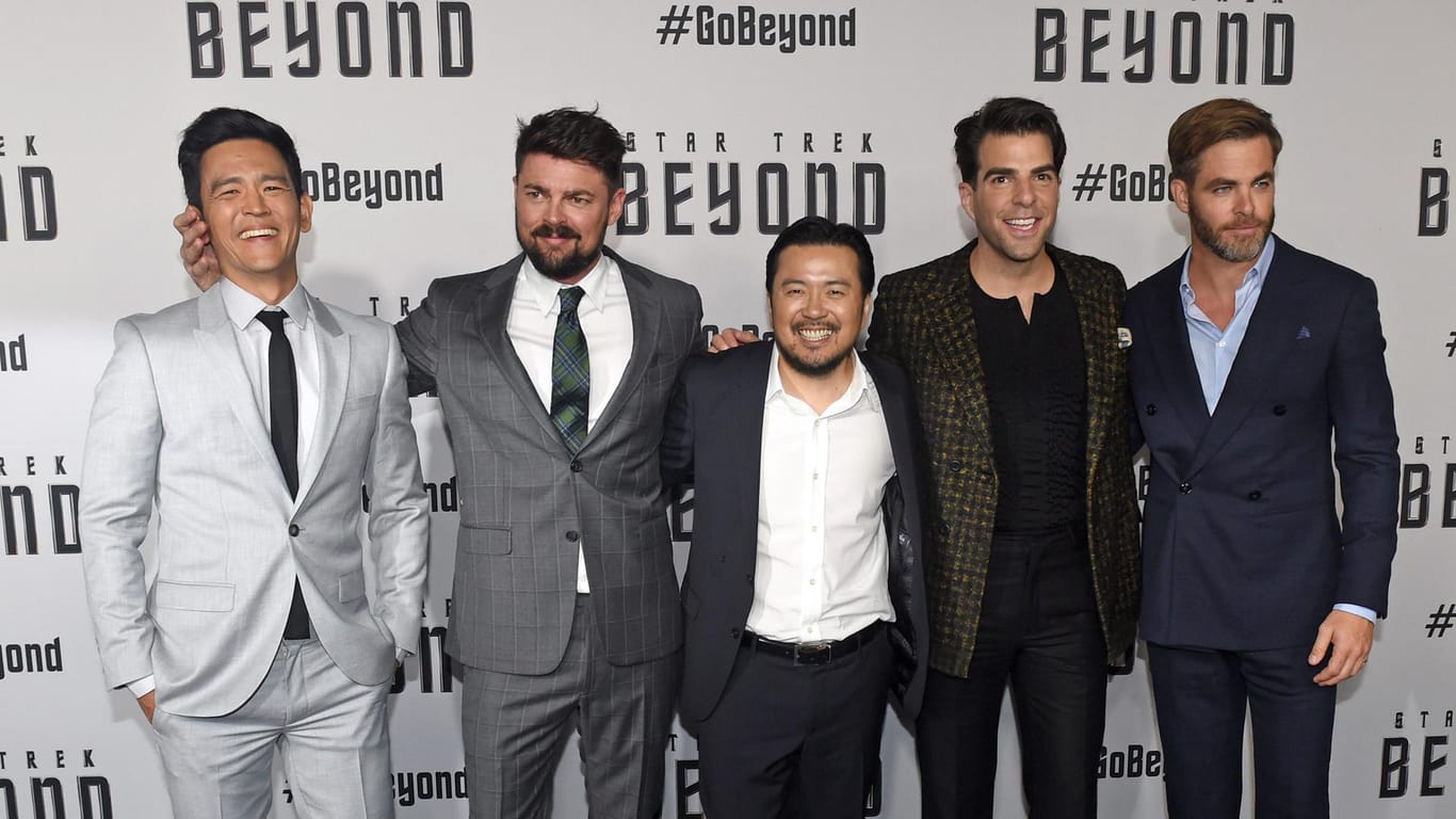 John Cho (Sulu), Karl Urban (McCoy), Regisseur Justin Lin, Zachary Quinto (Spock) und Chris Pine (Kirk) bei der Australien-Premiere von "Star Trek Beyond" in Sydney.