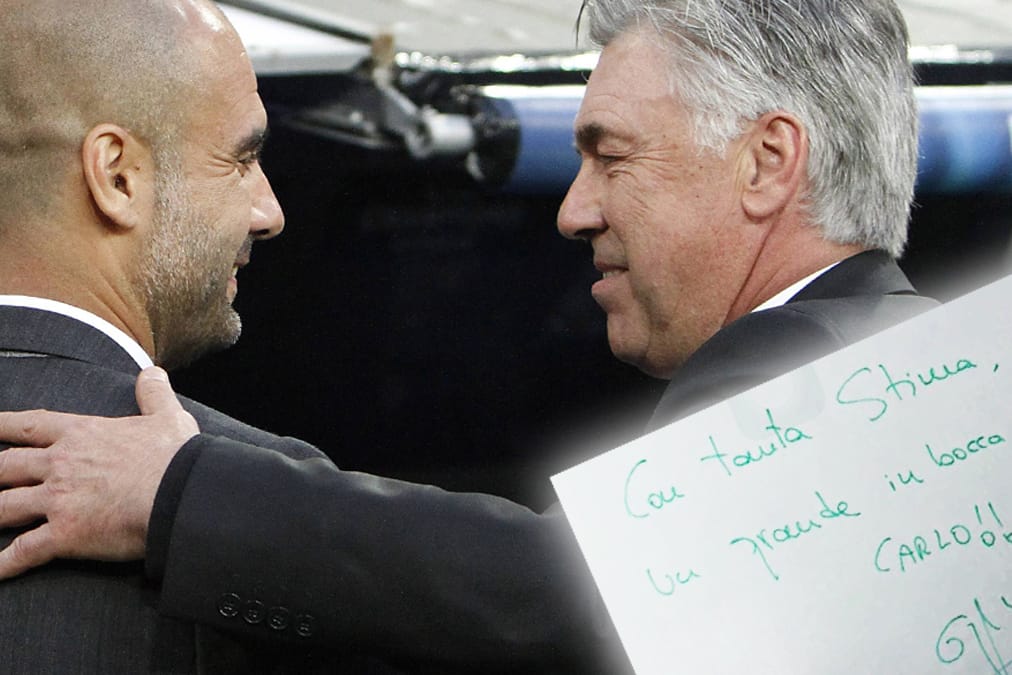 Pep Guardiola und sein Nachfolger Carlo Ancelotti (re.).