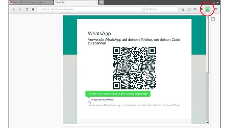 Der t-online.de Browser 7 hat einen WhatsApp Web-Client integriert.