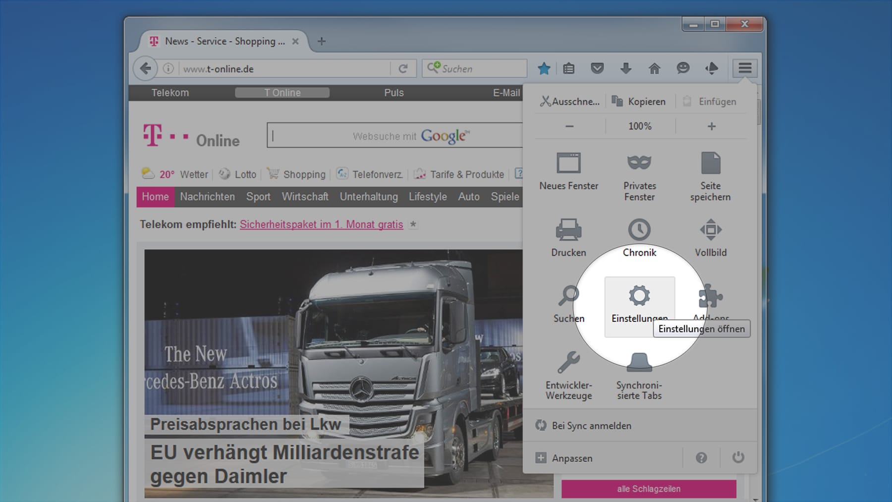 t-online.de als Startseite in Firefox einrichten